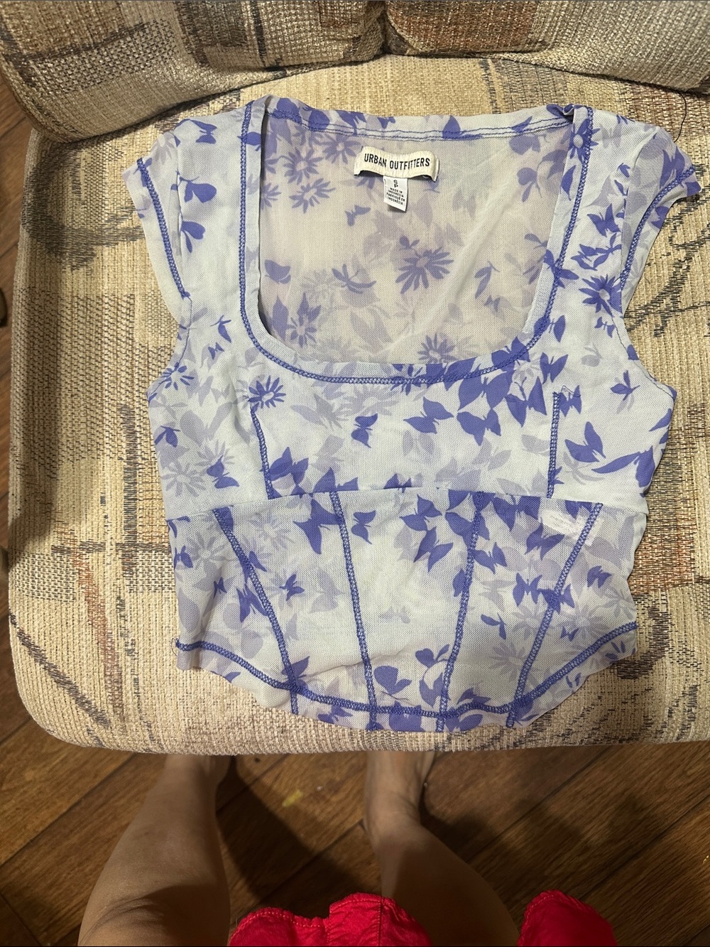 Urban Outfitters Purple Floral Mesh Crop Top